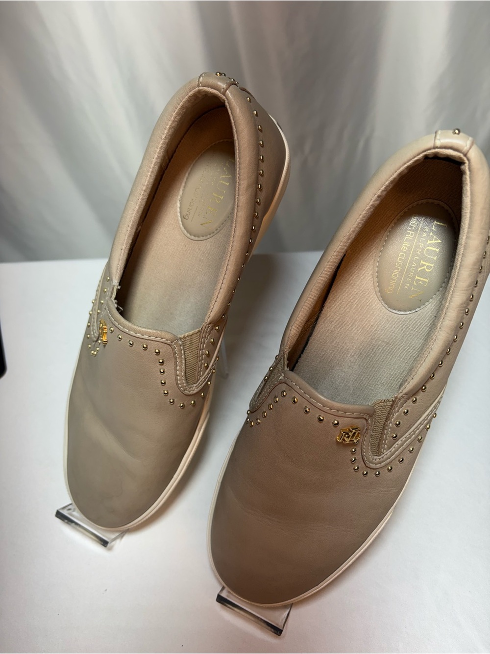 Lauren Ralph Lauren Taupe Slip-On Clog Sneakers with Stud Detail